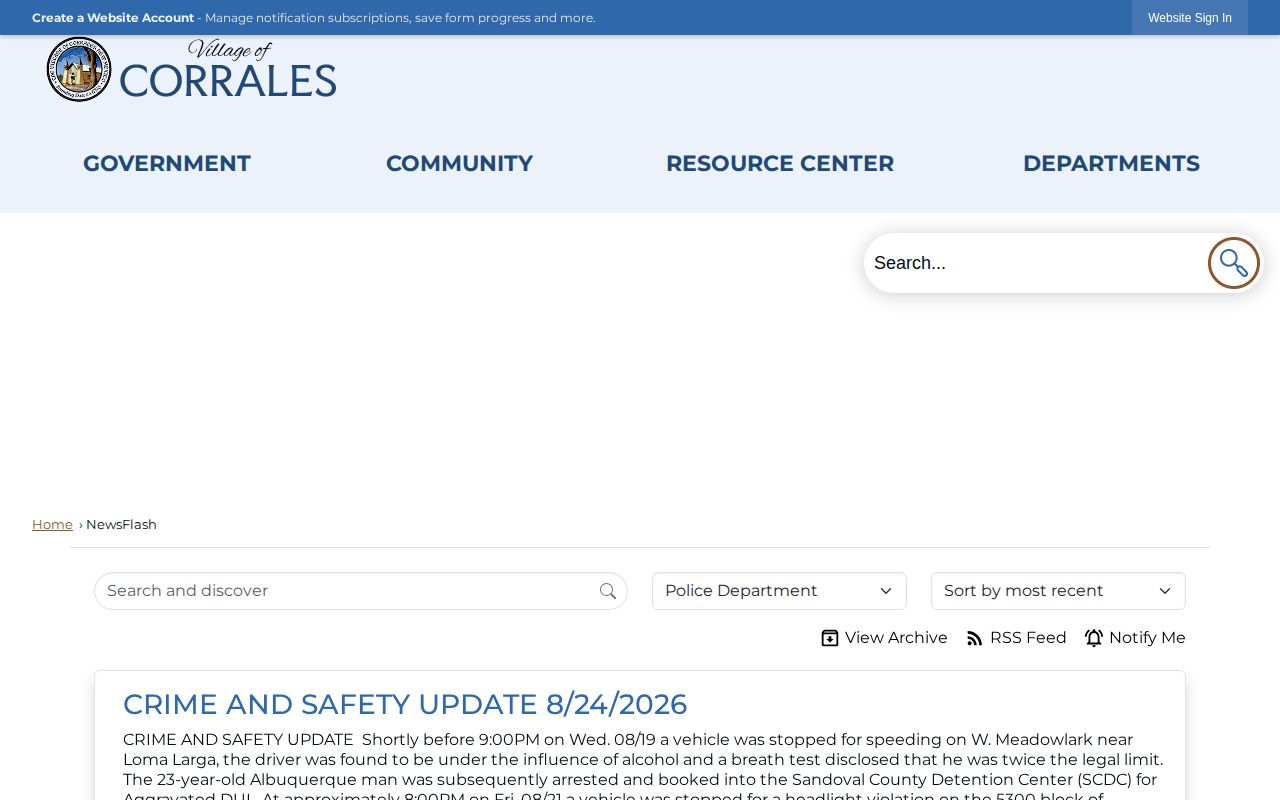 Official Corrales weekly Crime and Safety Update archive