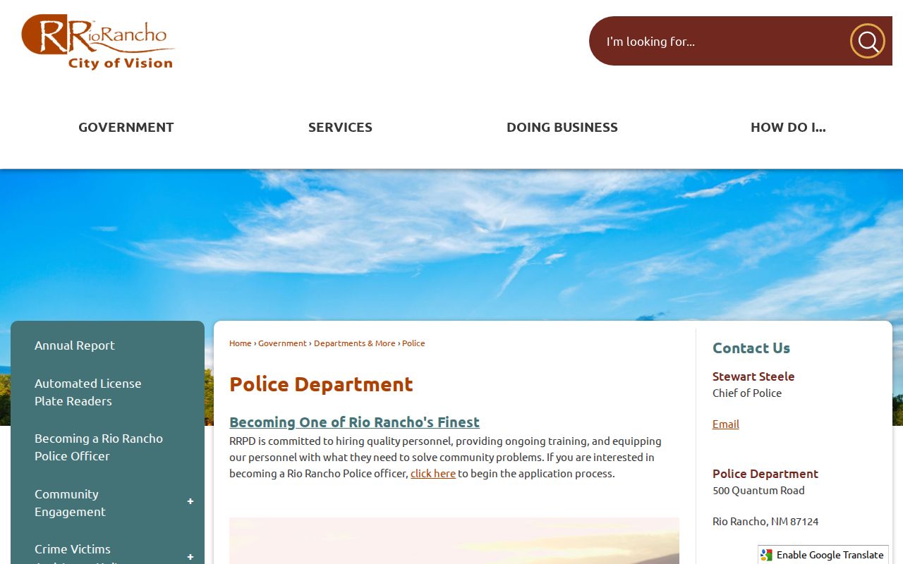 Rio Rancho Police Department page for Rio Rancho arrest record access